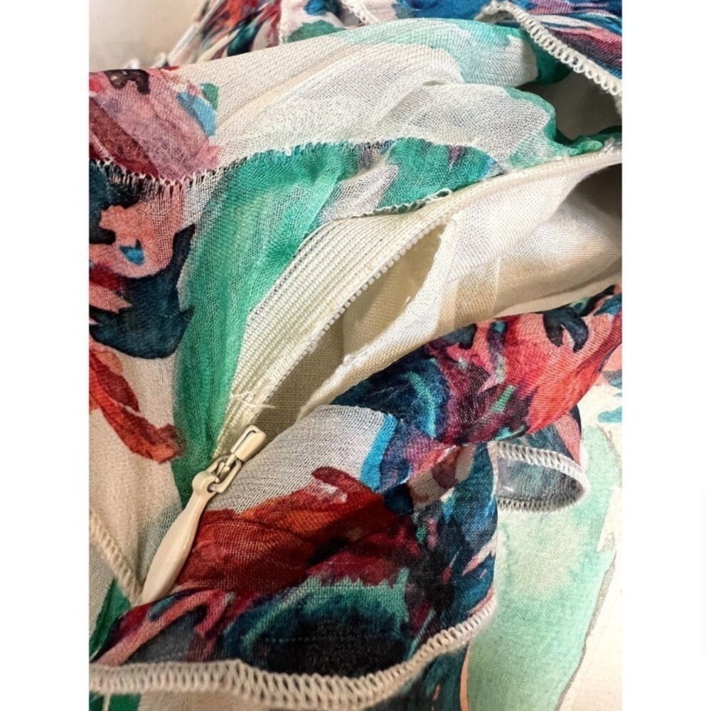ANTHROPOLOGIE • Watercolor Floral Ruffle Strappy Back Mini Dress - Picture 13 of 16